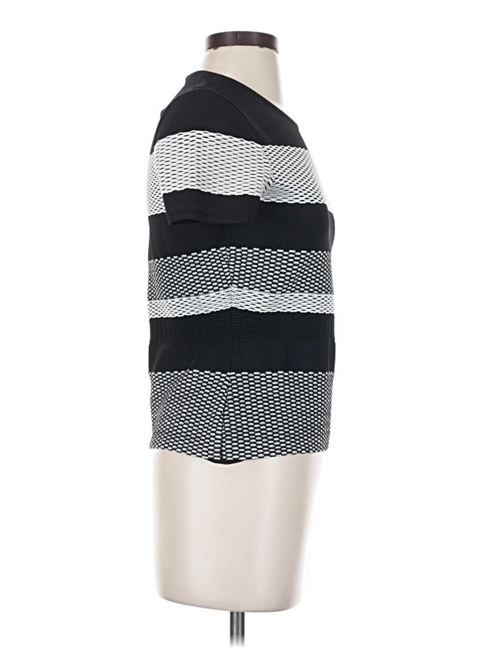 Alexander Wang Black White Fishnet Stripe Knit Peplum Top S - Picture 4 of 6
